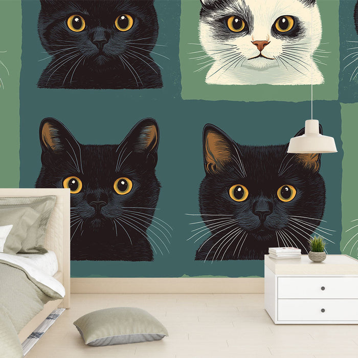 Papel pintado Cats | Caras de gato en colores brillantes y modernos