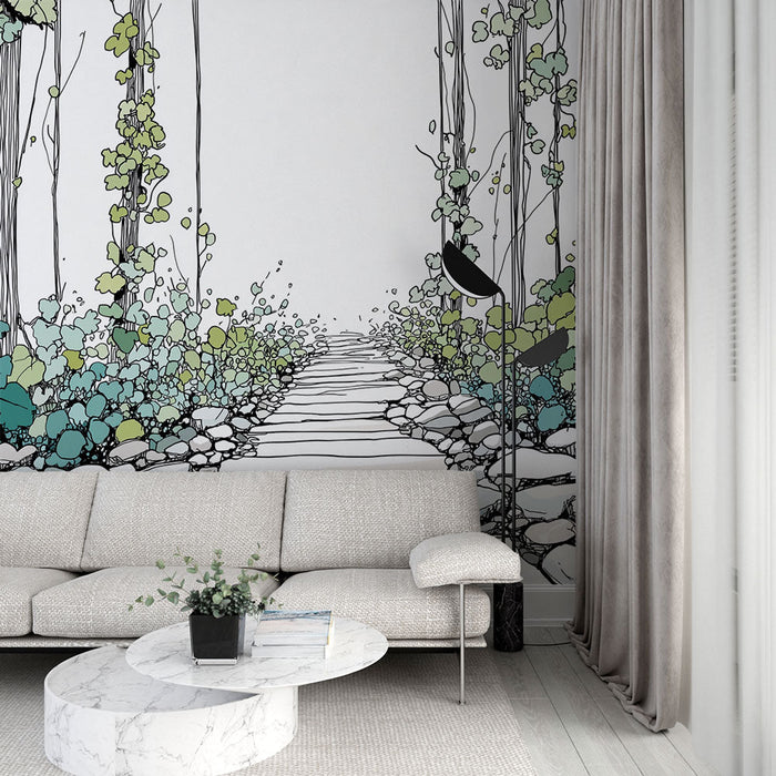 Tapeta kamenná cesta | Přirozená stezka obklopená živým listím