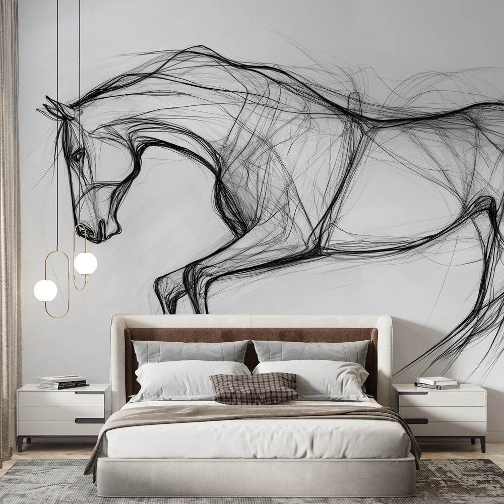 Horse Mural Wallpaper | Black and White Dynamic Motion main image 1