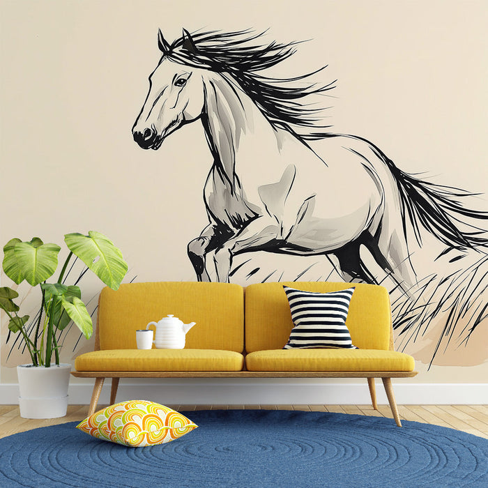 Tapete Pferd | Elegante Illustrationen eines galoppierenden Pferdes im Gras