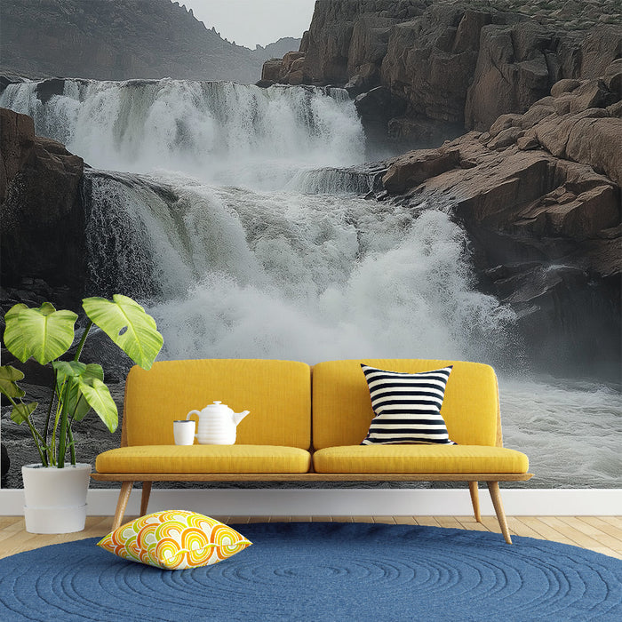 Ταπετσαρία καταρράκτη | Μεγαλοπρεπής καταρράκτης περιτριγυρισμένος από φυσικούς βράχους
