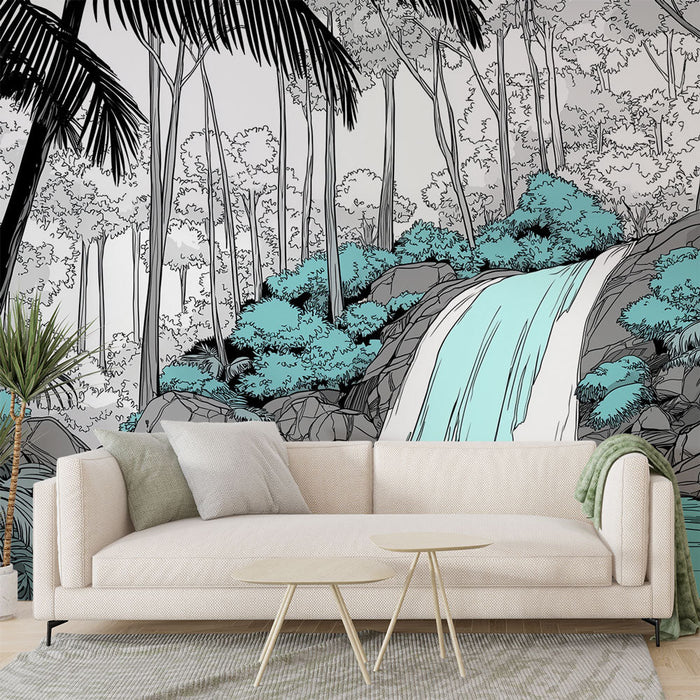 Fototapete Wasserfall | Aquatische Landschaft mit Akzenten in Türkis