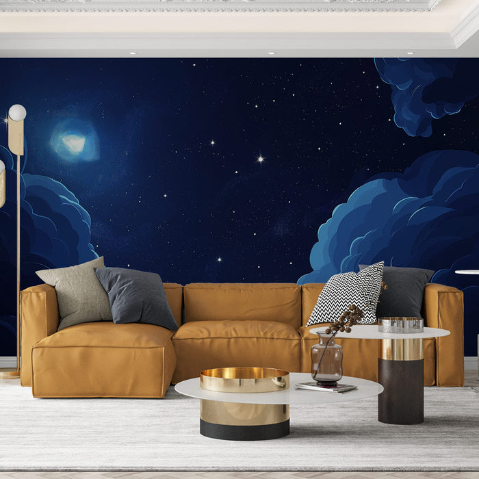Tapet stjernehimmel | Nattehimlen med skyer og funklende stjerner