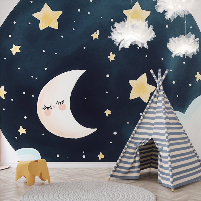 Tapeta starry sky | Sladká noc s měsícem a zlatými hvězdami