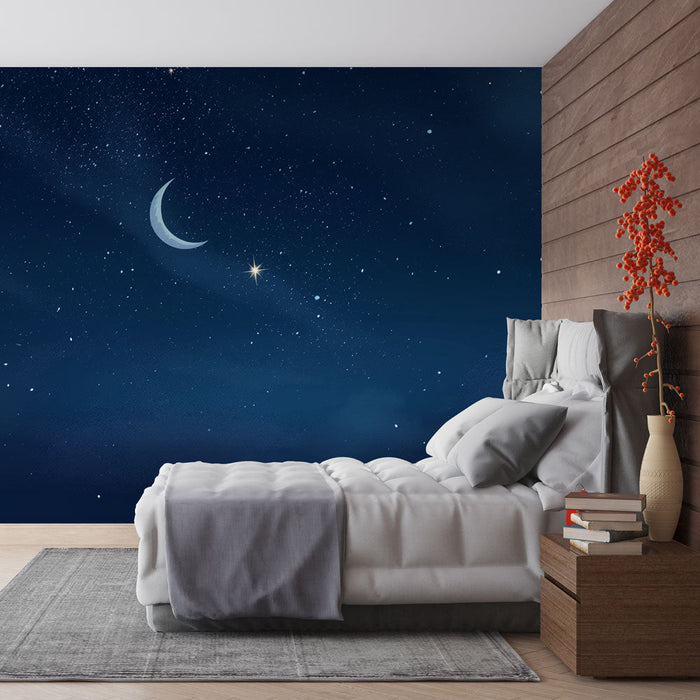 Mural Wallpaper zvjezdano nebo | Mjesec i sjajne zvijezde