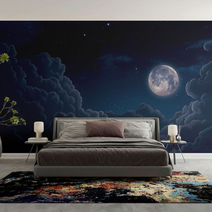 Tapeta zvjezdano nebo | Pun mjesec i oblaci