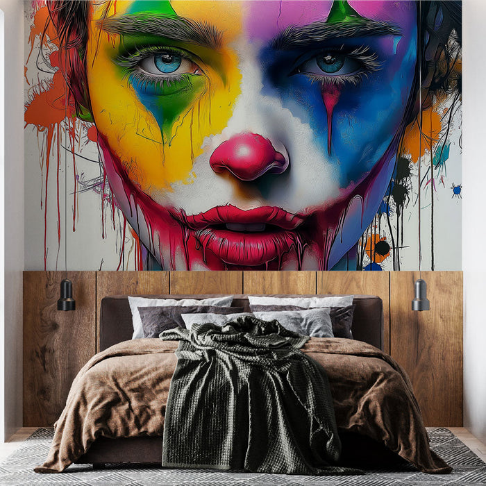 Mural Wallpaper clown | Colorful and artistic clown face with splashes