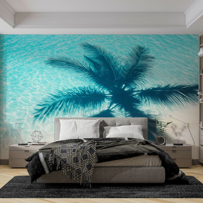 Tapeta coconut-tree | Cień palmy kokosowej na turkusowej wodzie