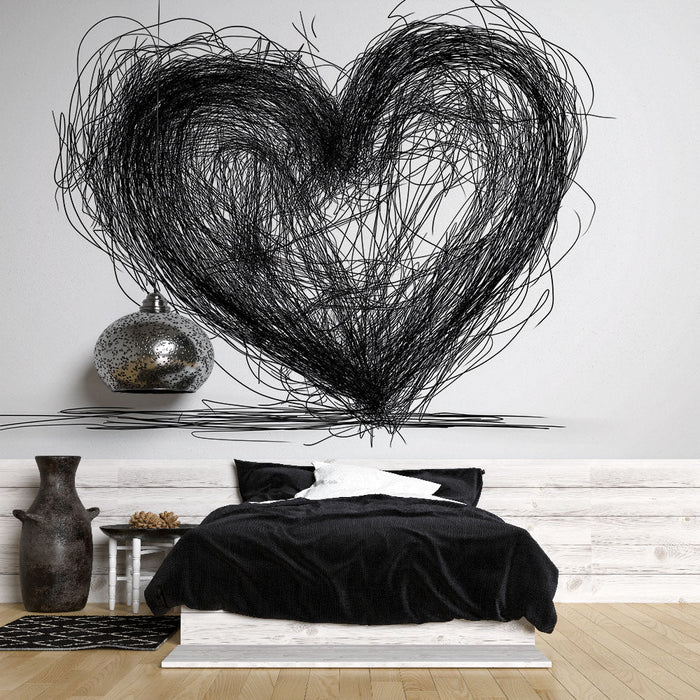 Foto Behang hart | In zwarte inkt