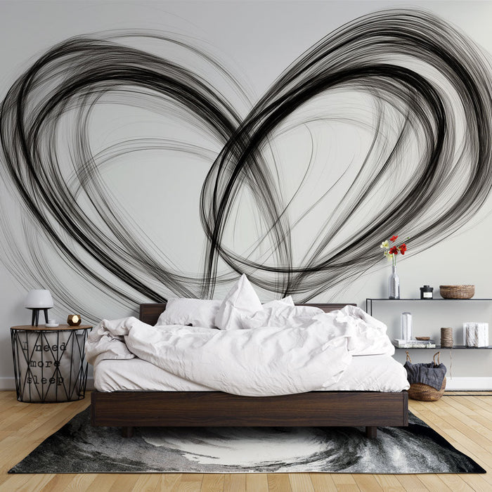 Tapete herz | In schwarzer Linie