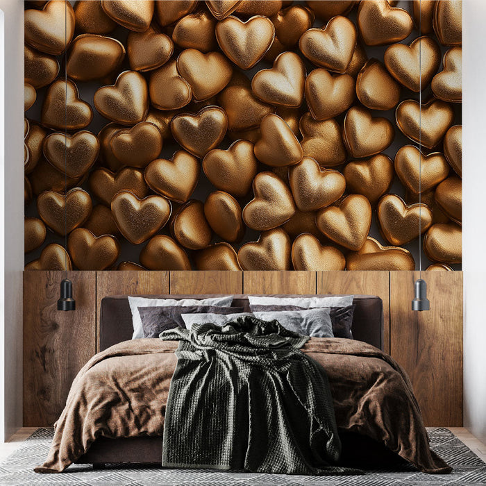 Golden heart mural wallpaper | The gang of hearts in gold