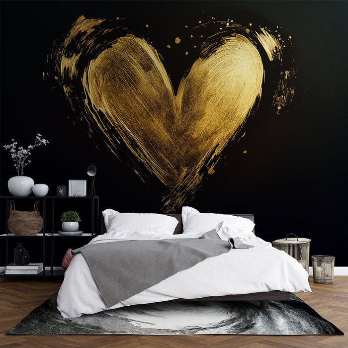Fototapet hjerte | Guld på sort baggrund