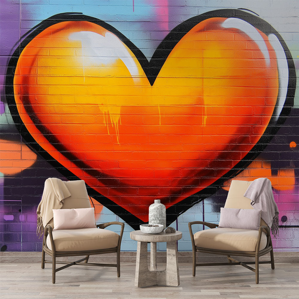 Carta da parati cuore | Graffiti arancione — WonderMural, image size:1000x1000