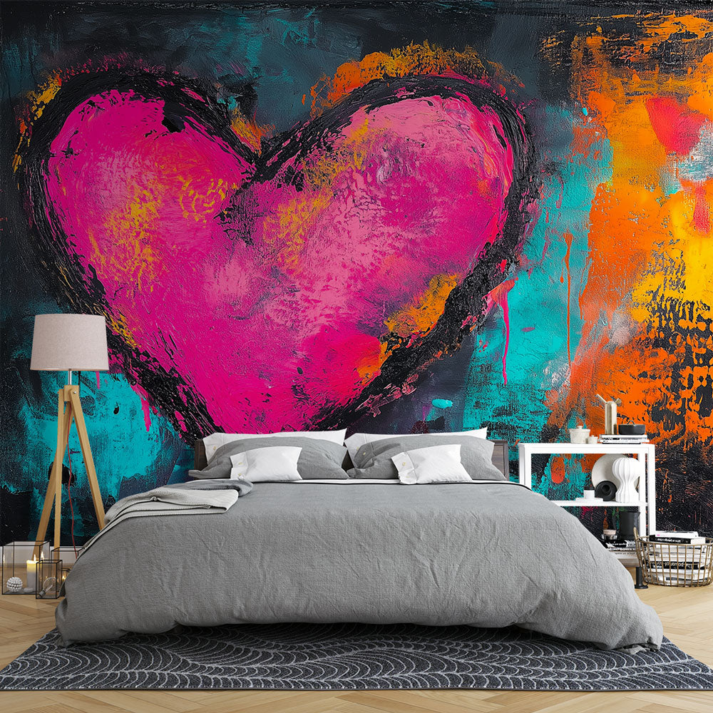 Carta da parati cuore | Graffiti rosa — WonderMural, image size:1000x1000