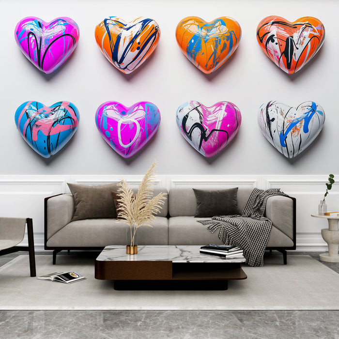 Tapeta serce | Osiem mini kolorowych serc