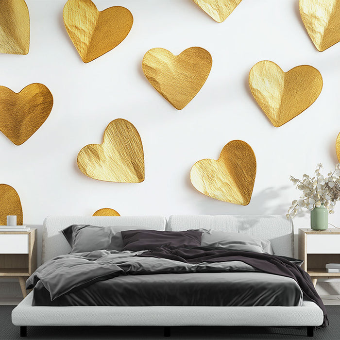 Fototapet hjärta | Mini gyllene hjärtan på en vit bakgrund