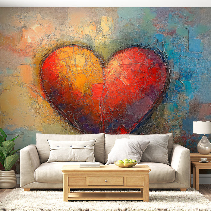 Seinamaalingu tapeet süda | Mitmevärviline õlimaal