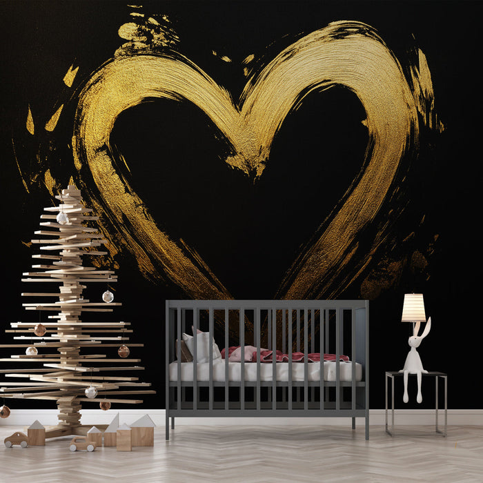 Fototapet kalp | Siyah zemin üzerine altın boya