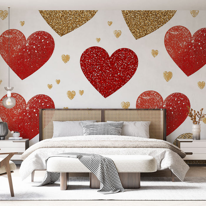 Papel de parede coração | Vermelho e dourado