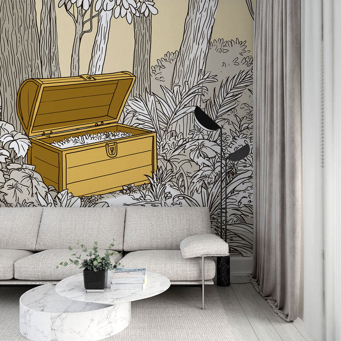 Fotótapéta kincsesláda | Egy elbűvölő dekoráció a titokzatos erdőből