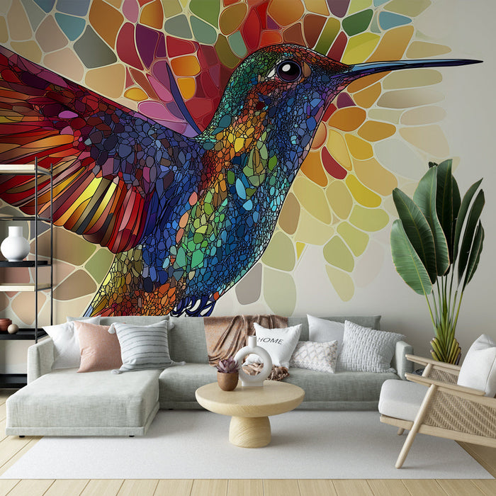 Tapete kolibri | Bunter kolibri auf abstraktem hintergrund
