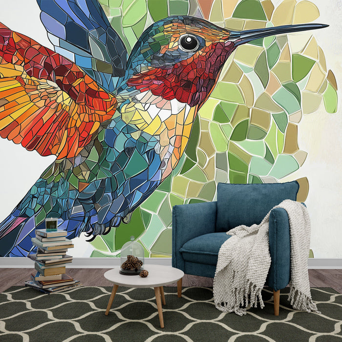 Carta da parati colibrì | Design colorato e luminoso di un colibrì a mosaico