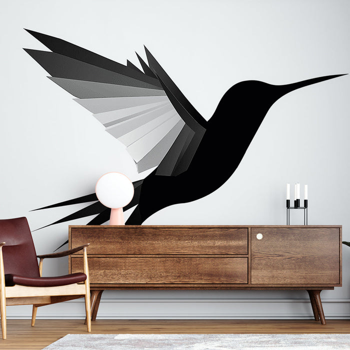 Mural Wallpaper hummingbird | Minimalist design in black and white