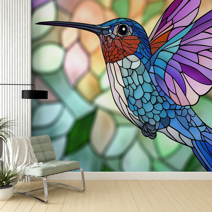 Mural Wallpaper hummingbird | Colorful brilliance of a stained glass hummingbird