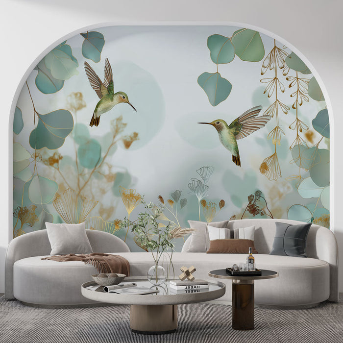 Tapeta colibri et feuillage | Delikatni kolibriji usred vodenog lišća