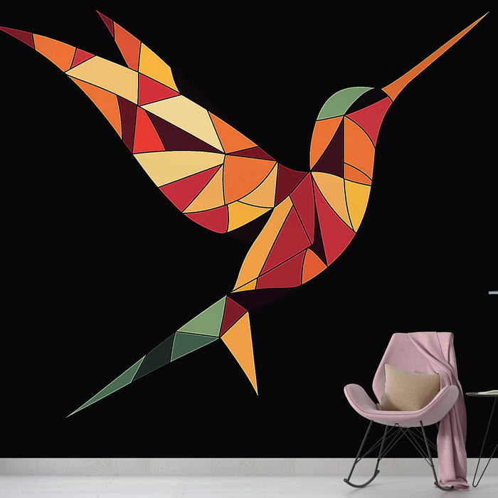 Ταπετσαρία τοιχογραφίας κολιμπρί | Στυλιζαρισμένο κολιμπρί σε ζωντανά γεωμετρικά σχήματα