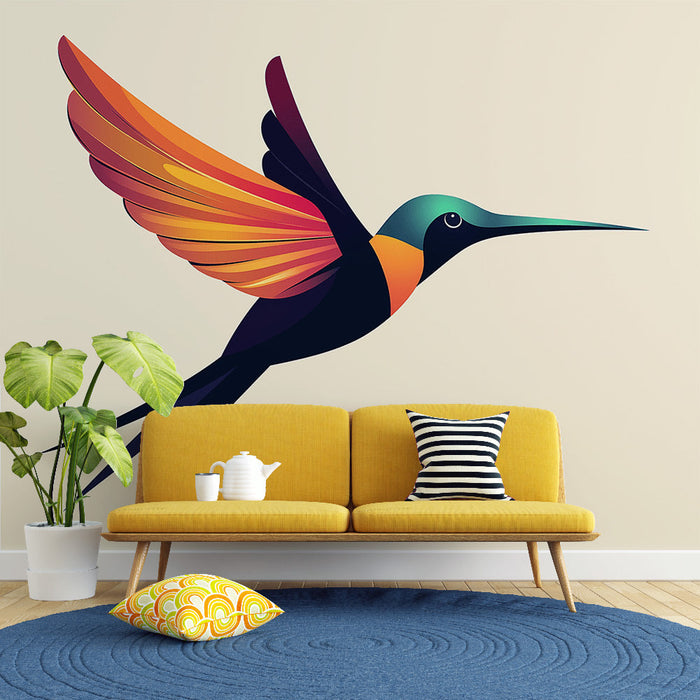 Mural Wallpaper hummingbird | Colorful illustration of a hummingbird in flight