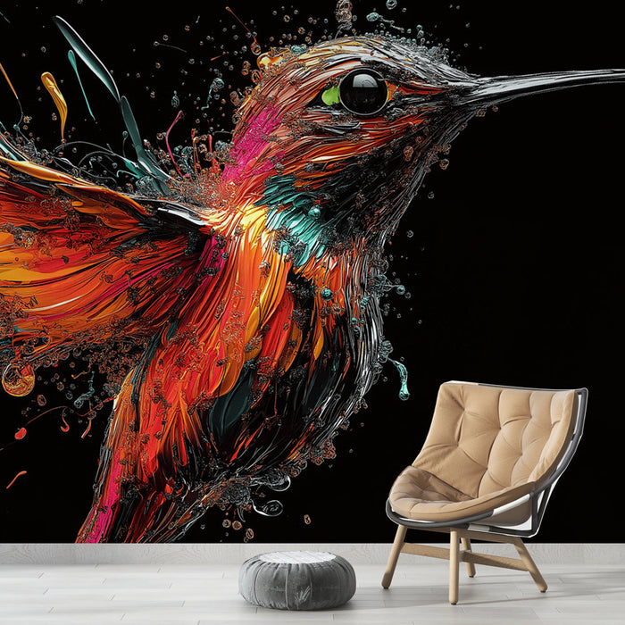 Mural Wallpaper hummingbird | Colorful and dynamic illustration of a hummingbird in motion