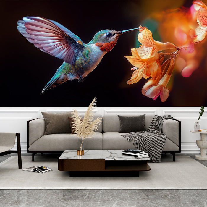 Fototapeta hummingbird | Živahna slika kolibrija, ki zbira nektar iz cveta