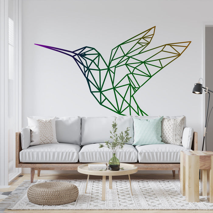 Foto Behang kolibrie | Kleurrijk geometrisch patroon van vogel in vlucht