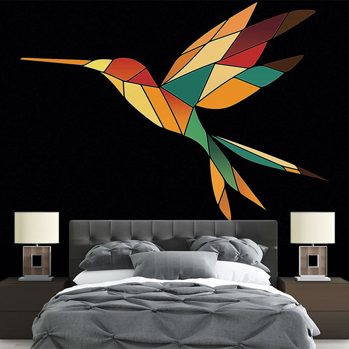 Mural Wallpaper hummingbird | Colorful geometric pattern on black background