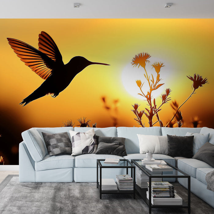 Carta da parati Colibrì | Silhouette di colibrì che vola al tramonto