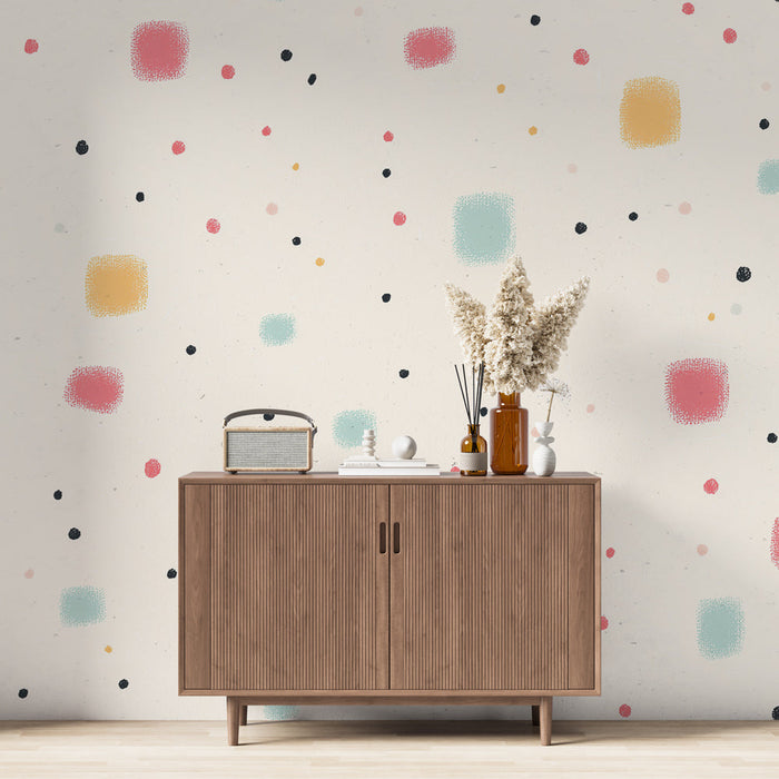 Mural Wallpaper colorful | Playful geometric patterns on a light background