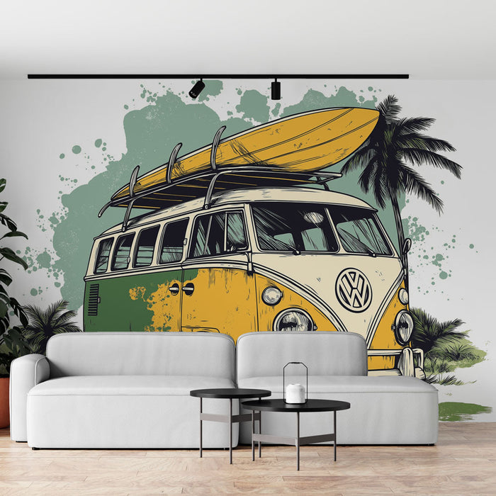 Mural Wallpaper combi | Colorful combination of yellow and green with a surfboard