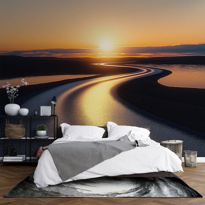 Tapeta kontemplativní | Klikatá řeka při zlatém západu slunce