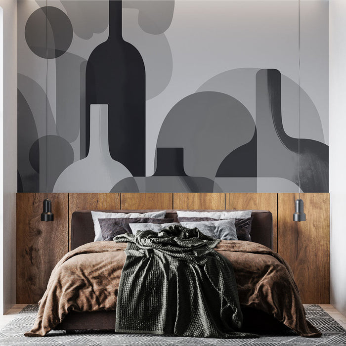 Contemporary Mural Wallpaper | Around the black and white bottles
