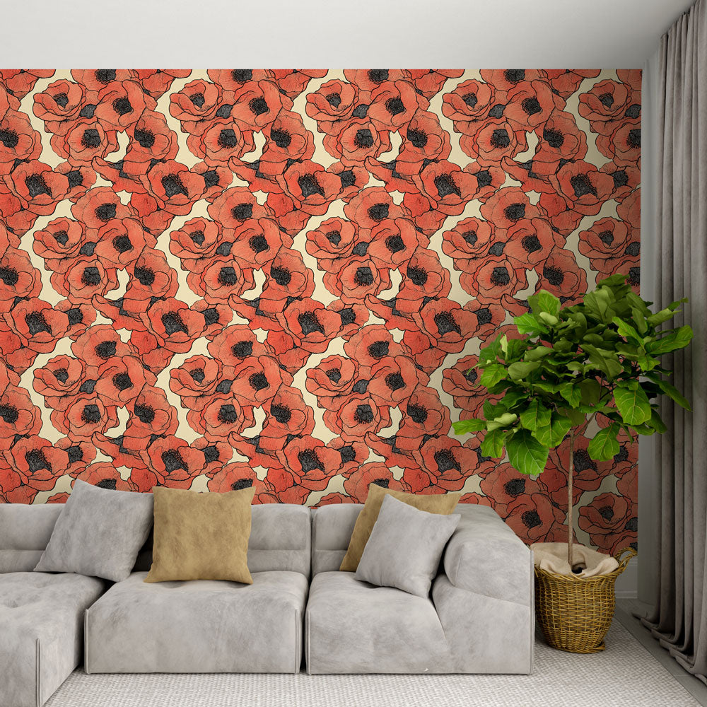 Tapeta coquelicots | Elegantní motiv červených maků na jemném pozadí —  WonderMural, image size:1000x1000