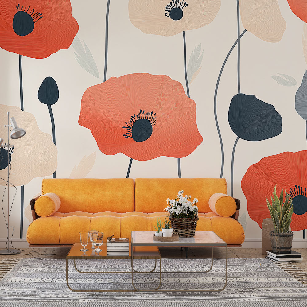 Tapeta vlčí máky | Elegantní květinový vzor s barevnými vlčími máky —  WonderMural, image size:1000x1000