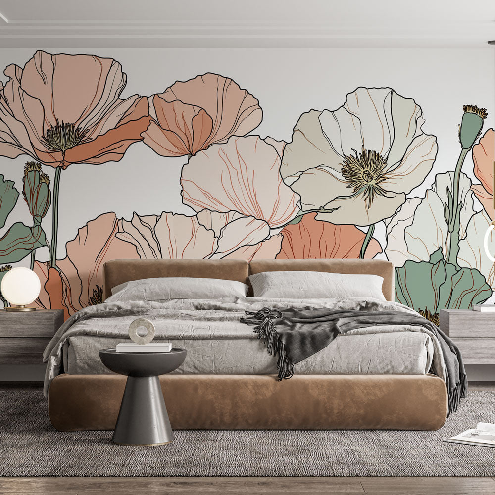 Tapeta s mákem | Jemný květinový vzor s jemnými odstíny — WonderMural, image size:1000x1000