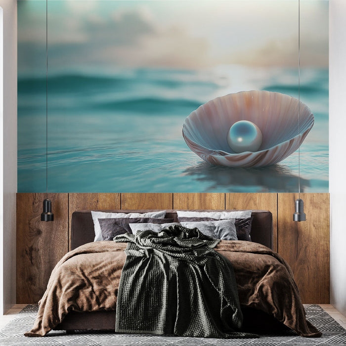 Мурал тапет черупка с перла | Елегантна черупка, облята от вълните