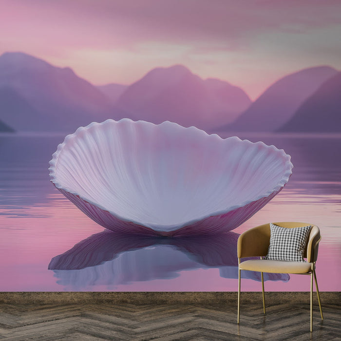 Papel de parede concha do mar | Concha do mar branca em fundo aquático pastel