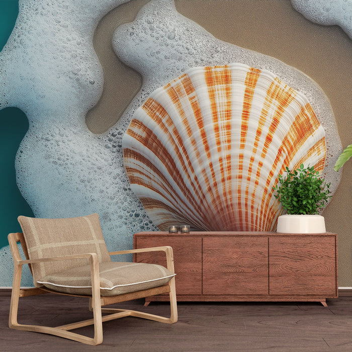 Tapete seashell | Muschel am Meer mit Wasserblasen