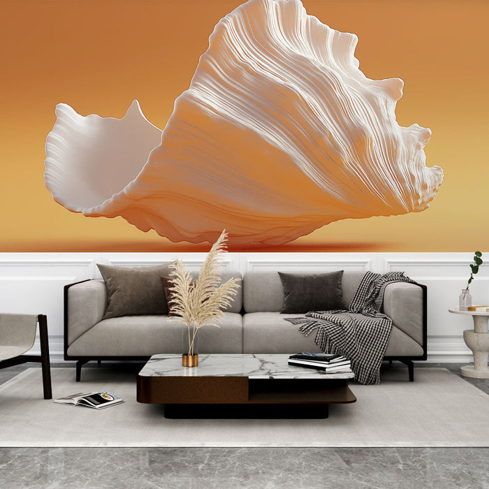 Mural Wallpaper shell | Textured shell in white on orange background
