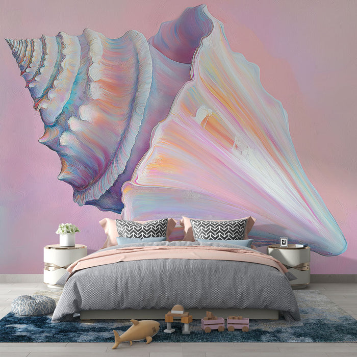 Papel de parede concha-do-mar | Conchas-do-mar em tons pastéis e design abstrato