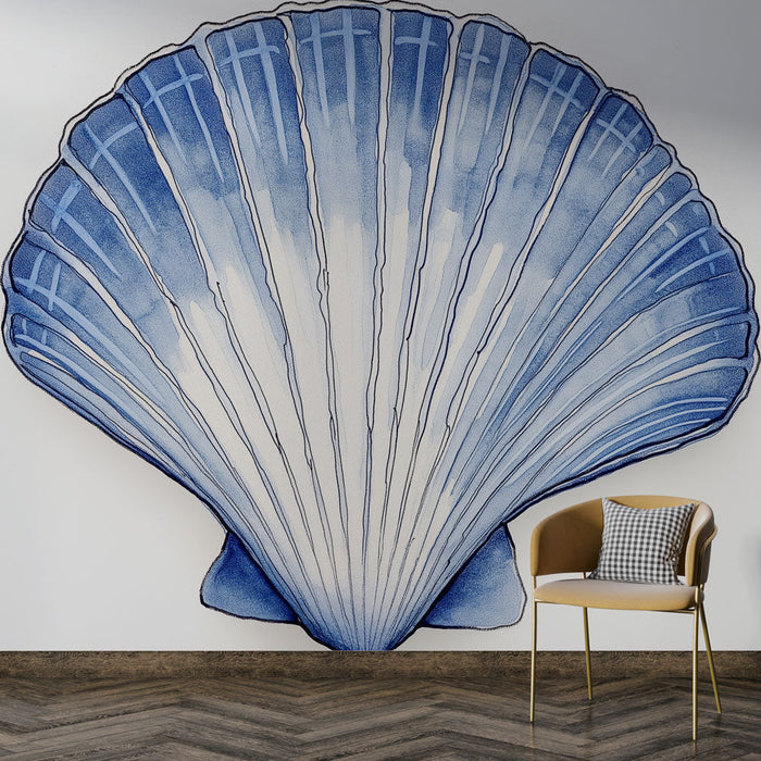 Ταπετσαρία θαλασσινό κοχύλι | Μπλε θαλάσσιο κοχύλι ζωγραφισμένο με ακουαρέλα