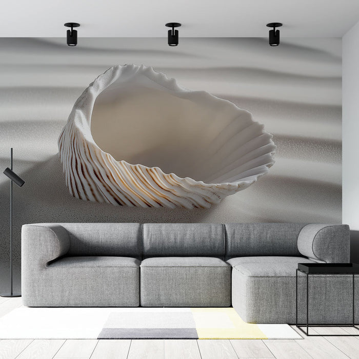 Papel de parede concha do mar | Concha do mar elegante com linhas delicadas em um fundo de areia